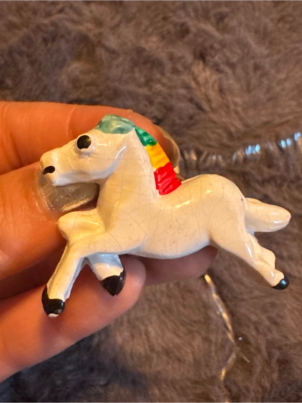 Derpy Rainbow Mane Horse Brooch Vintage Ceramic‎ Whimsical Colorful